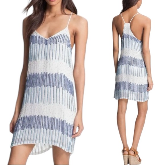 Parker Dresses & Skirts - Parker Finn Beaded Silk Slip Dress Cocktail Party Wedding Guest Blue White Small